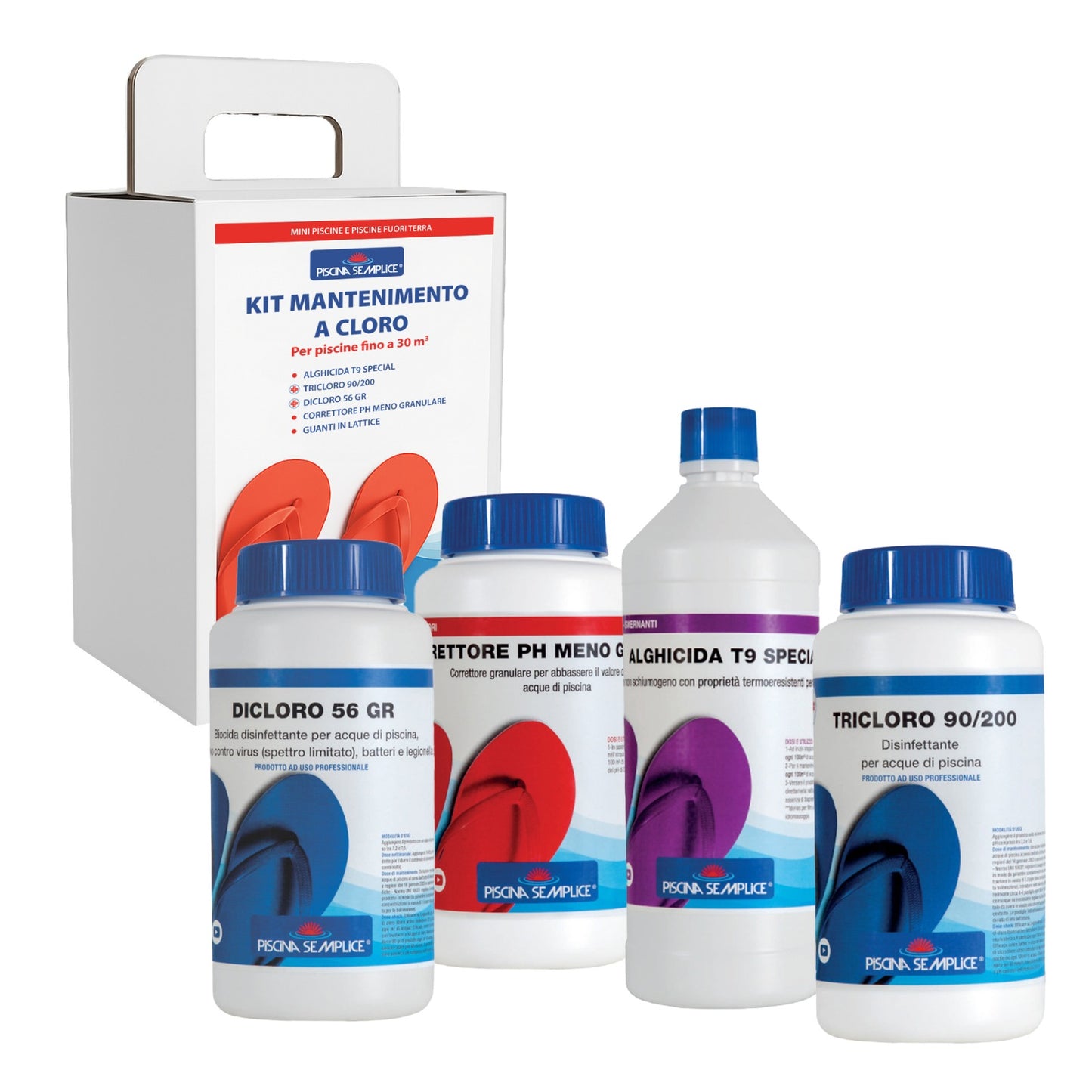 Kit Mantenimento a Cloro fino a 30 m³ Piscina Semplice