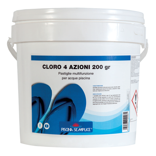 Cloro 4 Azioni 200 g Piscina Semplice – Pastiglie Multifunzione a Lenta Dissoluzione