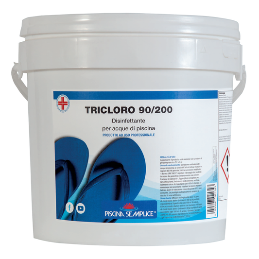 Tricloro 90/200 Piscina Semplice – Pastiglie da 200 g a Lenta Dissoluzione