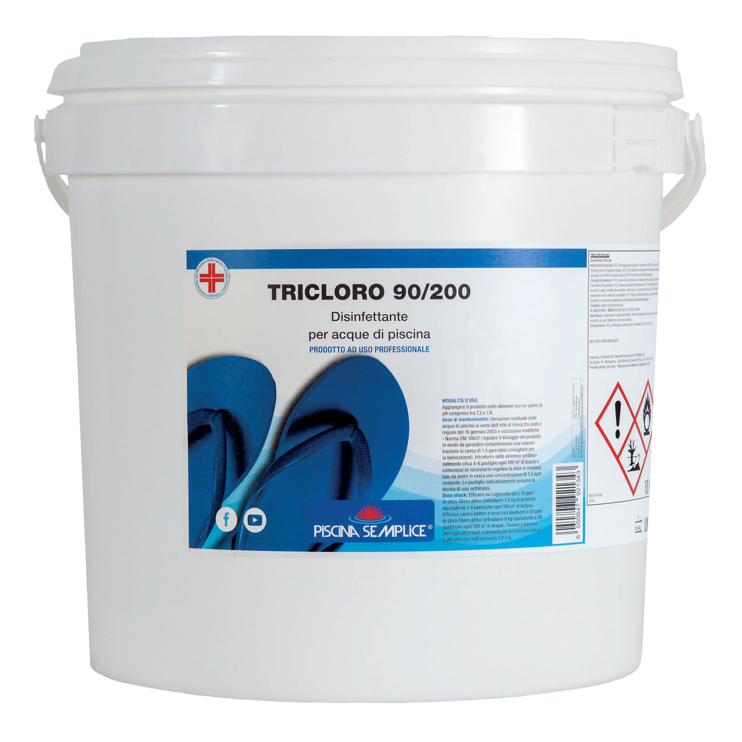 Tricloro 90/200 Piscina Semplice – Pastiglie da 200 g a Lenta Dissoluzione